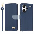 For Redmi Note 13 Pro+ Metal Bow Leather Phone Case with Hand Strap(Dark Blue) - 1