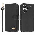 For Redmi Note 13 Pro+ Metal Bow Leather Phone Case with Hand Strap(Black) - 1