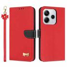 For Redmi Note 14 4G 163.25mm Metal Bow Leather Phone Case with Hand Strap(Red) - 1