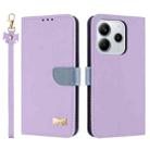 For Redmi Note 14 4G 163.25mm Metal Bow Leather Phone Case with Hand Strap(Purple) - 1