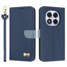 For Redmi Note 14 Pro 4G Global Metal Bow Leather Phone Case with Hand Strap(Dark Blue) - 1