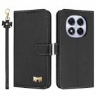 For Redmi Note 14 Pro 4G Global Metal Bow Leather Phone Case with Hand Strap(Black) - 1