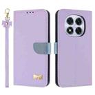 For Redmi Note 14 Pro 4G Global Metal Bow Leather Phone Case with Hand Strap(Purple) - 1