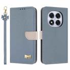 For Redmi Note 14 Pro 4G Global Metal Bow Leather Phone Case with Hand Strap(Light Blue) - 1