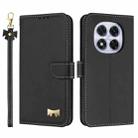 For Redmi Note 14 Pro 5G / 14 Pro+ Metal Bow Leather Phone Case with Hand Strap(Black) - 1