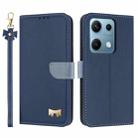 For Redmi Note 14S 4G Metal Bow Leather Phone Case with Hand Strap(Dark Blue) - 1