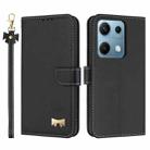 For Redmi Note 14S 4G Metal Bow Leather Phone Case with Hand Strap(Black) - 1