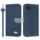 For Kyocera Kantan Sumaho3 A205KC Metal Bow Leather Phone Case with Hand Strap(Dark Blue) - 1