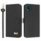 For Kyocera Kantan Sumaho3 A205KC Metal Bow Leather Phone Case with Hand Strap(Black) - 1