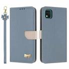 For Kyocera Kantan Sumaho3 A205KC Metal Bow Leather Phone Case with Hand Strap(Light Blue) - 1