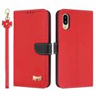 For Sharp Simple Sumaho 6 SHG09 Metal Bow Leather Phone Case with Hand Strap(Red) - 1