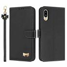 For Sharp Simple Sumaho 6 SHG09 Metal Bow Leather Phone Case with Hand Strap(Black) - 1
