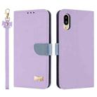 For Sharp Simple Sumaho 6 SHG09 Metal Bow Leather Phone Case with Hand Strap(Purple) - 1