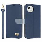 For Sharp Aquos wish5 Metal Bow Leather Phone Case with Hand Strap(Dark Blue) - 1