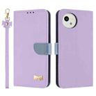 For Sharp Aquos wish5 Metal Bow Leather Phone Case with Hand Strap(Purple) - 1