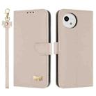 For Sharp Aquos wish5 Metal Bow Leather Phone Case with Hand Strap(Apricot) - 1