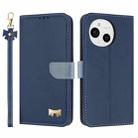 For Sharp Aquos Sense9 Metal Bow Leather Phone Case with Hand Strap(Dark Blue) - 1