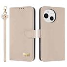 For Sharp Aquos Sense9 Metal Bow Leather Phone Case with Hand Strap(Apricot) - 1