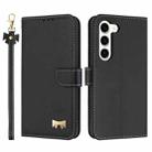 For Samsung Galaxy S23+ 5G Metal Bow Leather Phone Case with Hand Strap(Black) - 1