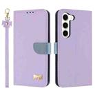 For Samsung Galaxy S23+ 5G Metal Bow Leather Phone Case with Hand Strap(Purple) - 1