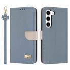 For Samsung Galaxy S23+ 5G Metal Bow Leather Phone Case with Hand Strap(Light Blue) - 1