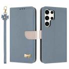 For Samsung Galaxy S24 Ultra 5G Metal Bow Leather Phone Case with Hand Strap(Light Blue) - 1