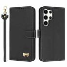 For Samsung Galaxy S25 Ultra 5G Metal Bow Leather Phone Case with Hand Strap(Black) - 1