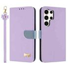 For Samsung Galaxy S25 Ultra 5G Metal Bow Leather Phone Case with Hand Strap(Purple) - 1