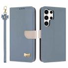 For Samsung Galaxy S25 Ultra 5G Metal Bow Leather Phone Case with Hand Strap(Light Blue) - 1