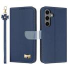 For Samsung Galaxy S25 / S24 5G Metal Bow Leather Phone Case with Hand Strap(Dark Blue) - 1