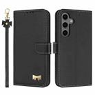 For Samsung Galaxy S25 / S24 5G Metal Bow Leather Phone Case with Hand Strap(Black) - 1