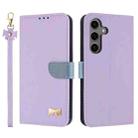 For Samsung Galaxy S25 / S24 5G Metal Bow Leather Phone Case with Hand Strap(Purple) - 1