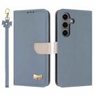 For Samsung Galaxy S25 / S24 5G Metal Bow Leather Phone Case with Hand Strap(Light Blue) - 1