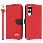 For Samsung Galaxy S25 Edge 5G Metal Bow Leather Phone Case with Hand Strap(Red) - 1
