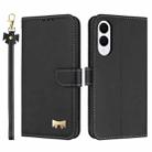 For Samsung Galaxy S25 Edge 5G Metal Bow Leather Phone Case with Hand Strap(Black) - 1