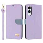 For Samsung Galaxy S25 Edge 5G Metal Bow Leather Phone Case with Hand Strap(Purple) - 1