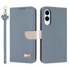 For Samsung Galaxy S25 Edge 5G Metal Bow Leather Phone Case with Hand Strap(Light Blue) - 1