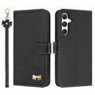 For Samsung Galaxy S24 FE 5G Metal Bow Leather Phone Case with Hand Strap(Black) - 1