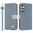 For Samsung Galaxy S24 FE 5G Metal Bow Leather Phone Case with Hand Strap(Light Blue) - 1