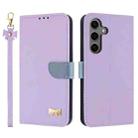 For Samsung Galaxy S25 FE 5G Metal Bow Leather Phone Case with Hand Strap(Purple) - 1