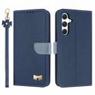 For Samsung Galaxy A15 4G / 5G Metal Bow Leather Phone Case with Hand Strap(Dark Blue) - 1