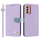 For Samsung Galaxy A13 4G / 5G Metal Bow Leather Phone Case with Hand Strap(Purple) - 1
