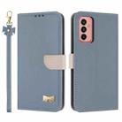 For Samsung Galaxy A13 4G / 5G Metal Bow Leather Phone Case with Hand Strap(Light Blue) - 1