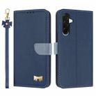 For Samsung Galaxy A26 5G Metal Bow Leather Phone Case with Hand Strap(Dark Blue) - 1