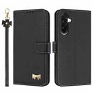 For Samsung Galaxy A26 5G Metal Bow Leather Phone Case with Hand Strap(Black) - 1