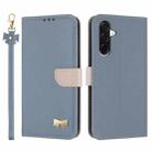 For Samsung Galaxy A26 5G Metal Bow Leather Phone Case with Hand Strap(Light Blue) - 1