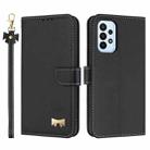 For Samsung Galaxy A33 5G Metal Bow Leather Phone Case with Hand Strap(Black) - 1