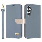 For Samsung Galaxy A34 5G Metal Bow Leather Phone Case with Hand Strap(Light Blue) - 1