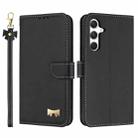 For Samsung Galaxy A35 5G Metal Bow Leather Phone Case with Hand Strap(Black) - 1