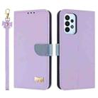 For Samsung Galaxy A53 5G Metal Bow Leather Phone Case with Hand Strap(Purple) - 1